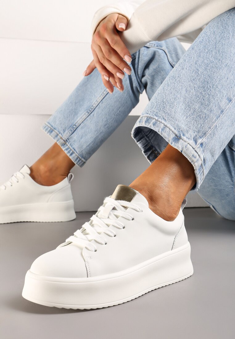 Białe Sneakersy na Platformie ze Skórzaną Wkładką Limelta
