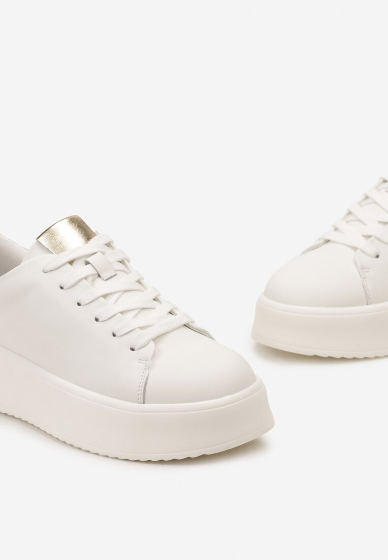 Białe Sneakersy na Platformie ze Skórzaną Wkładką Limelta