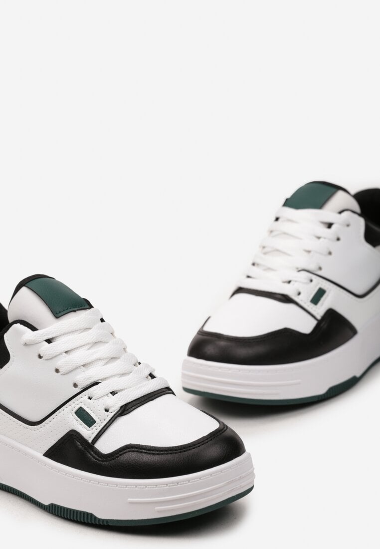 Czarno-Białe Sneakersy na Niskiej Platformie z Przeszyciami Ralavia