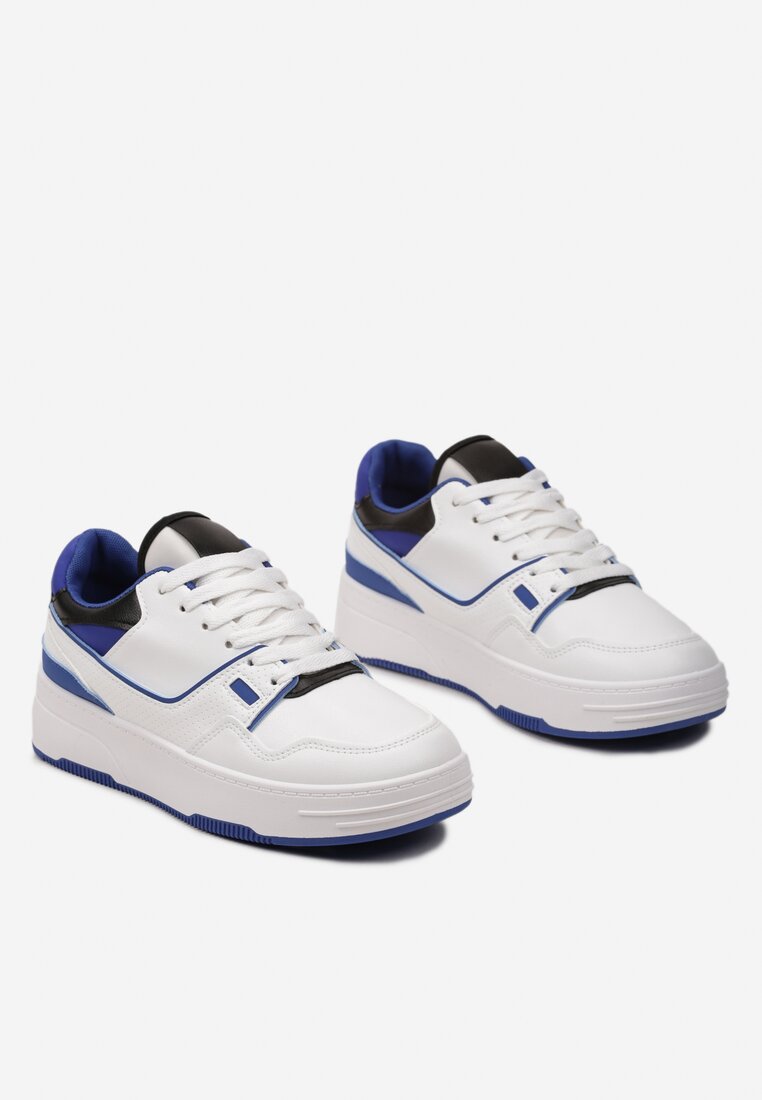 Biało-Niebieskie Sneakersy na Niskiej Platformie z Przeszyciami Ralavia