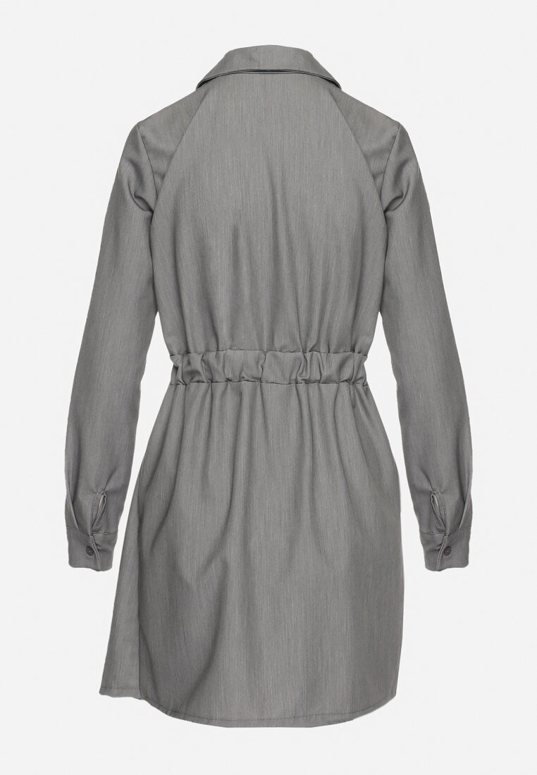 Szara Sukienka Koszulowa z Plisowanym Asymetrycznym Dołem z Paskiem Vattea