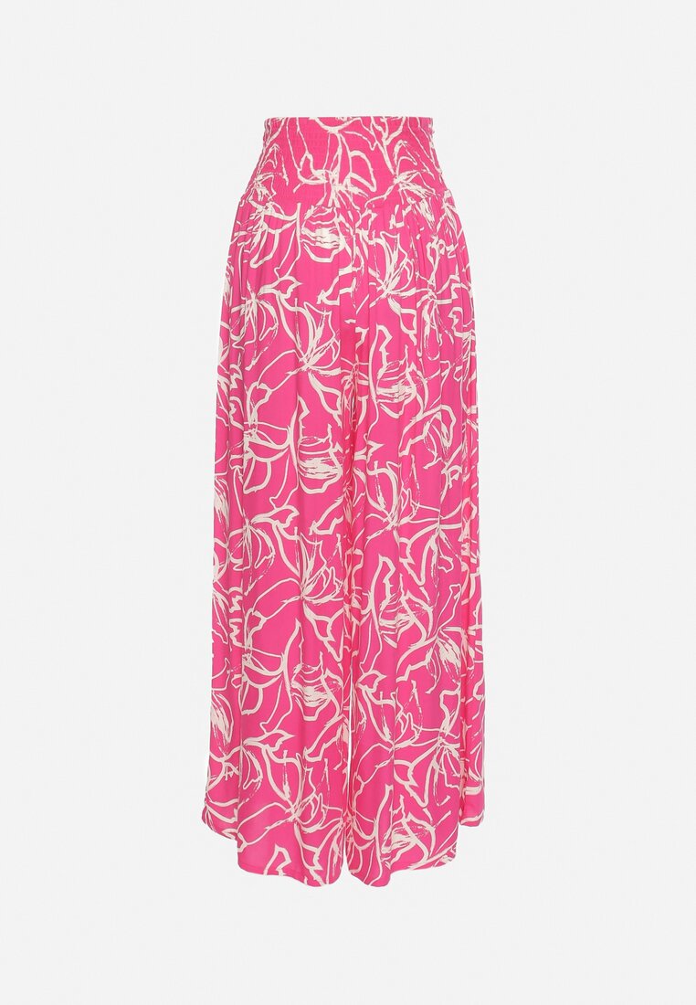 Różowe Wiskozowe Spodnie Szerokie we Florystyczny Wzór Seridwen