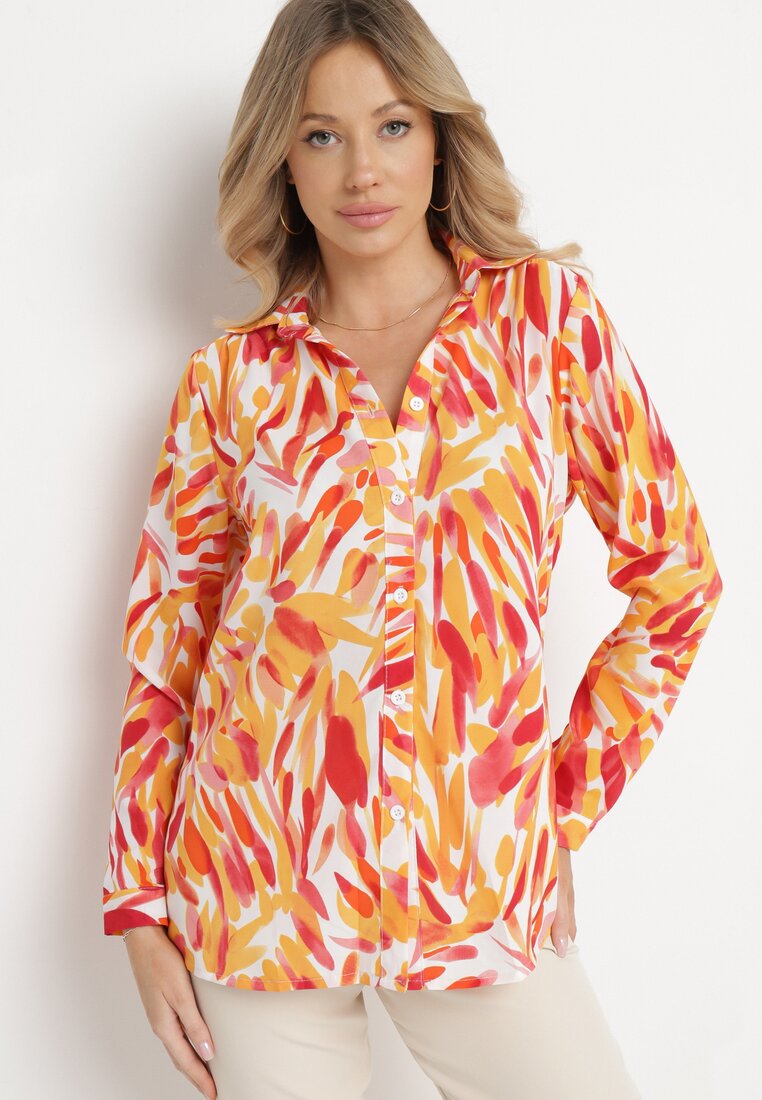 Pomarańczowa Koszula Ozdobiona Abstrakcyjnym Printem Sivello