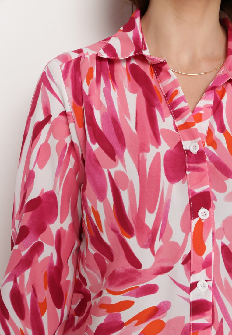 Różowa Koszula Ozdobiona Abstrakcyjnym Printem Sivello