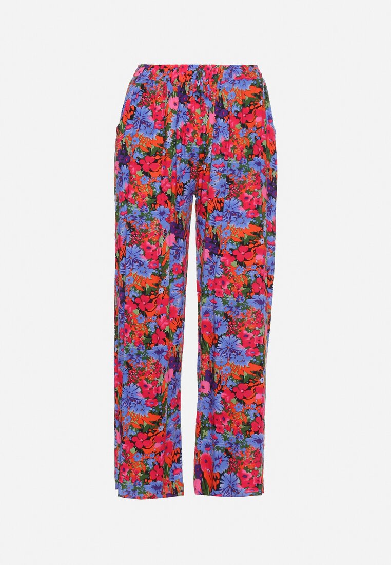 Fioletowo-Różowe Proste Spodnie z Wiskozy w Kwiatowy Print Yadolle