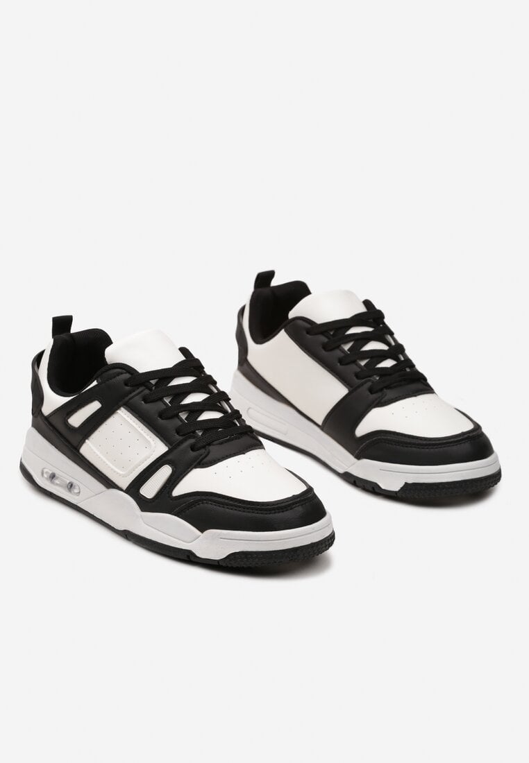 Biało-Czarne Sneakersy Sportowe ze Wstawkami z Ekoskóry Isadona