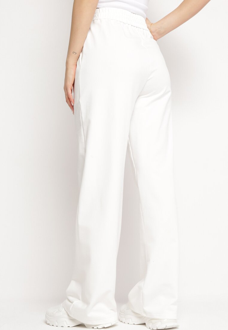Białe Bawełniane Spodnie Dresowe z Szerokimi Nogawkami Alfira