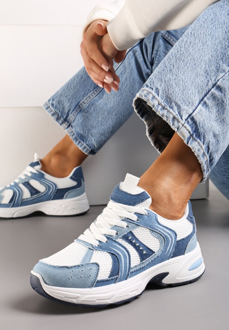 Niebiesko-Białe Sneakersy z Ozdobnymi Przeszyciami Liveniza