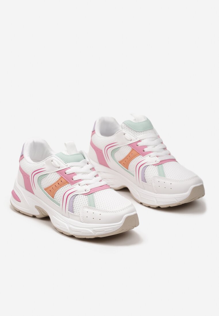 Biało-Różowe Sneakersy z Ozdobnymi Przeszyciami Liveniza