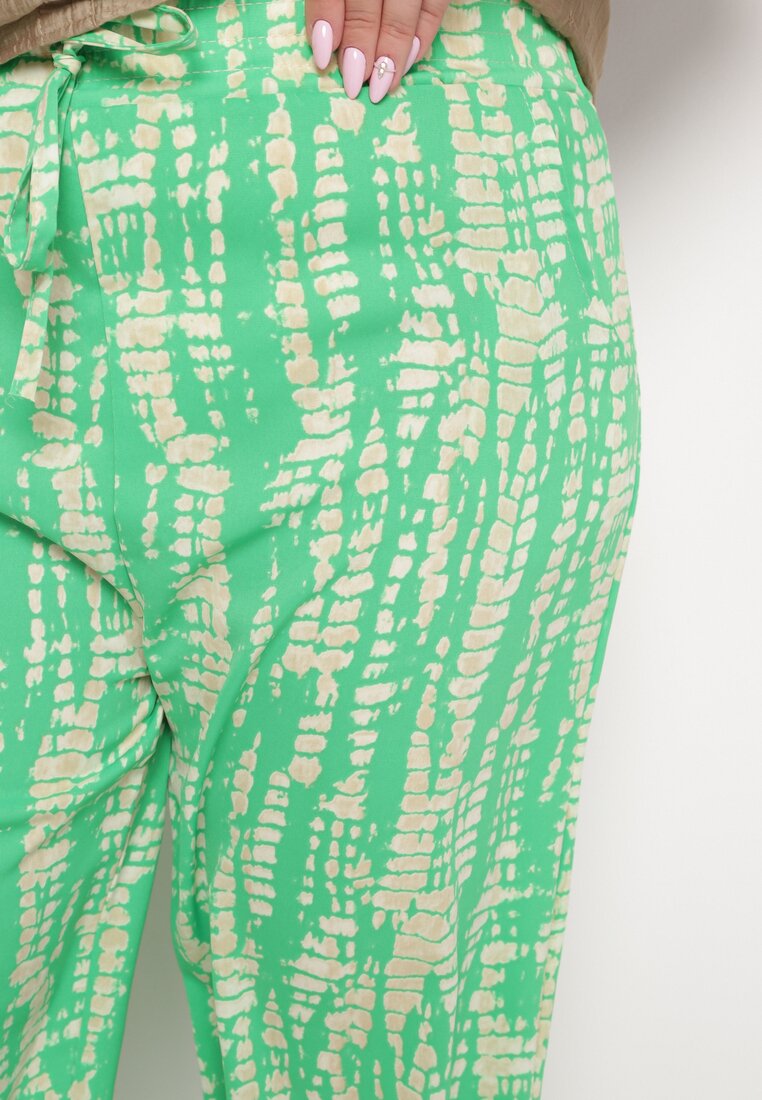 Zielone Szerokie Spodnie z Wysokim Stanem i Gumką w Pasie Miffiana