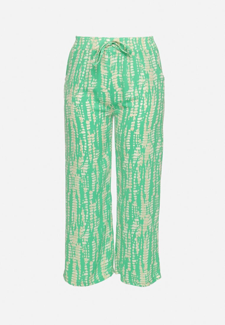 Zielone Szerokie Spodnie z Wysokim Stanem i Gumką w Pasie Miffiana