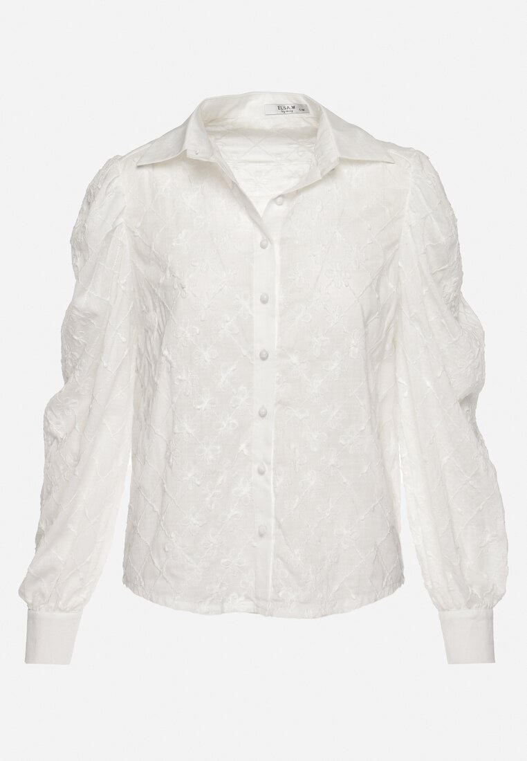Biała Koszula Transparentna z Bufkami na Rękawach Oslia