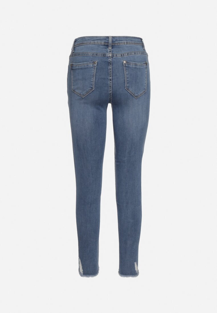 Niebieskie Jeansy Skinny z Przetarciami Ridanca