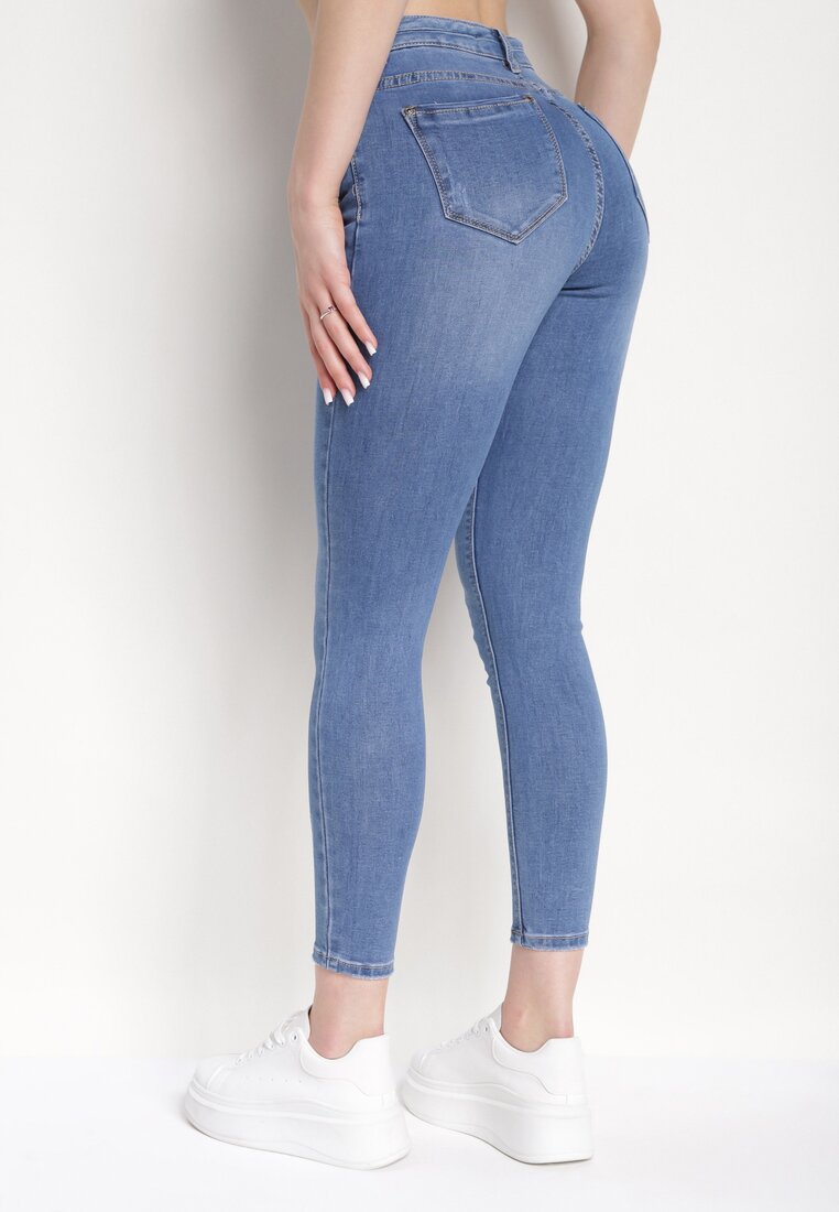 Niebieskie Jeansy Skinny z Delikatnymi Przetarciami Acris