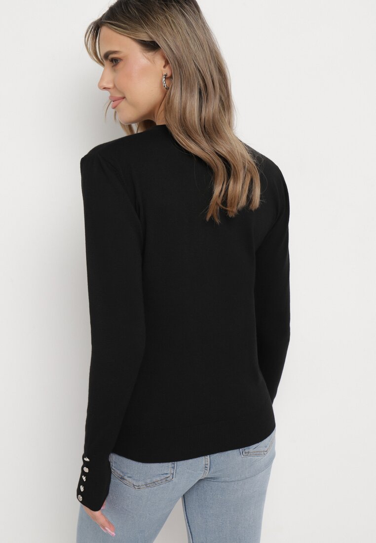 Czarny Klasyczny Sweter z Długimi Rękawami i Guzikami Halora