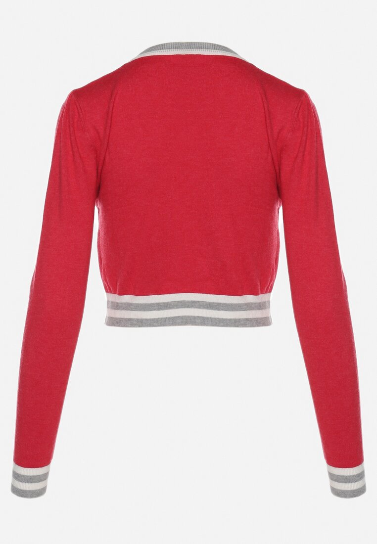 Czerwony Sweter o Krótkim Fasonie z Ozdobnymi Ściągaczami Dariema