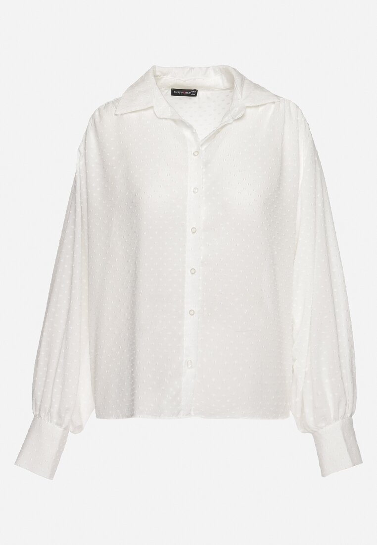 Biała Klasyczna Koszula z Tkaniny Plumeti w Kropki Grivana