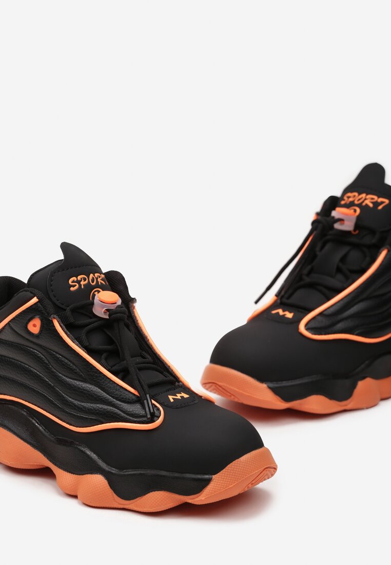 Czarno-Pomarańczowe Buty Sportowe za Kostkę Sznurowane ze Stoperem Irraina