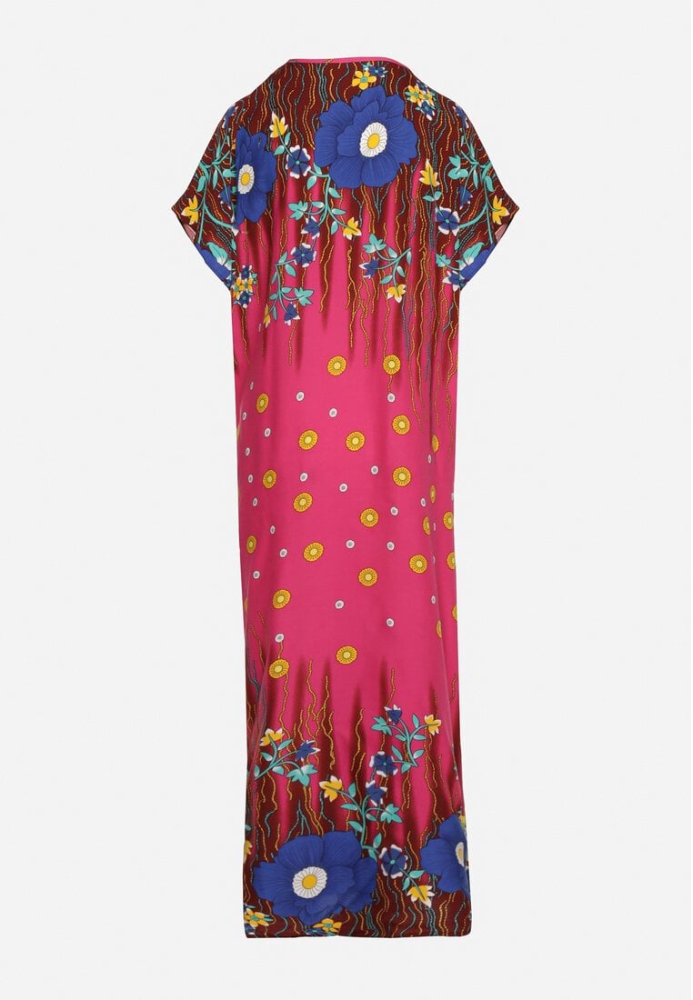 Fuksjowa Bawełniana Sukienka Pudełkowa Długa w Abstrakcyjny Wzór Olatias