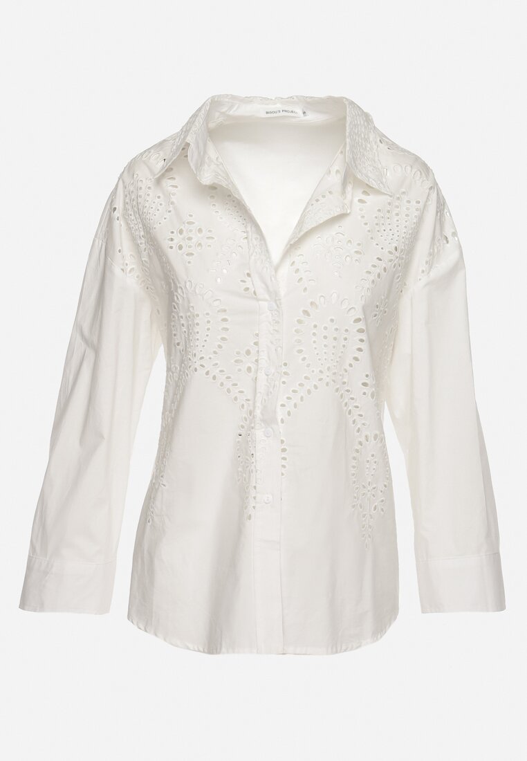 Biała Koszula z Haftowanej Bawełny z Szerszymi Rękawami Aplinta