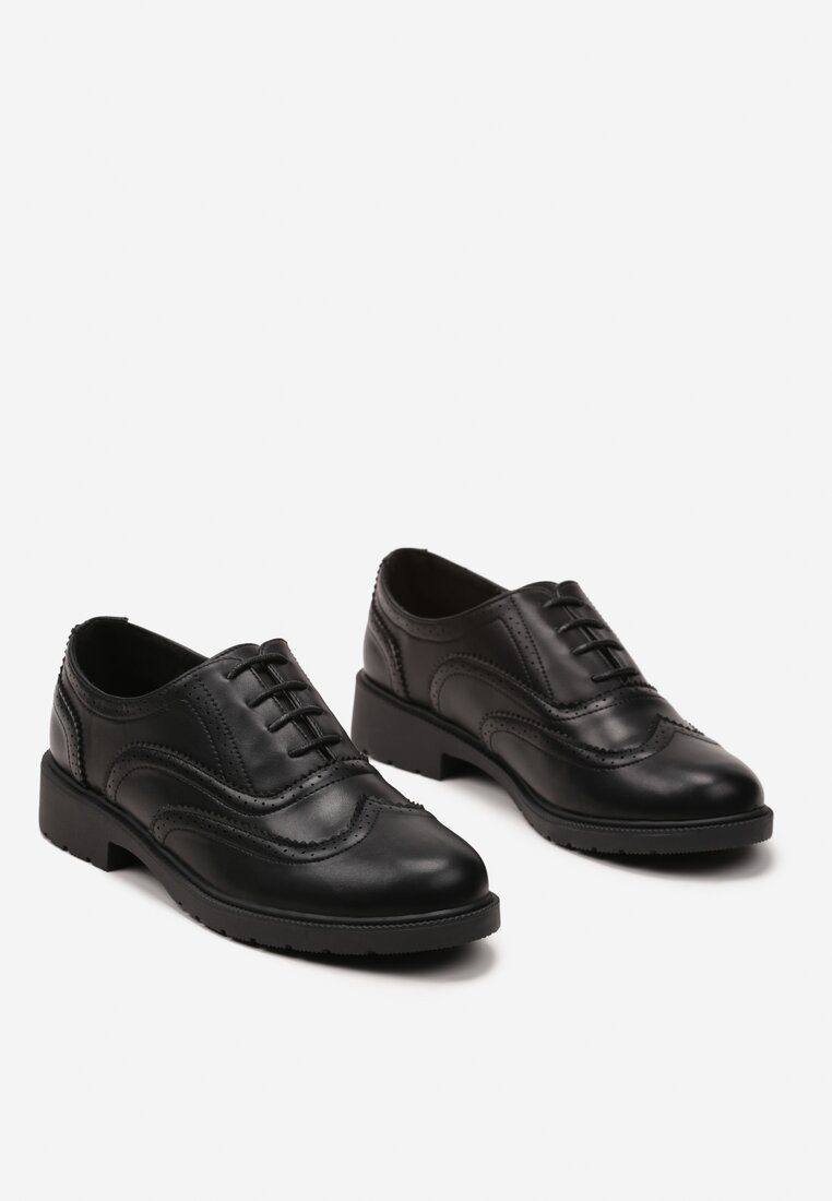 Czarne Półbuty Klasyczne Sznurowane z Przeszyciami Dontana