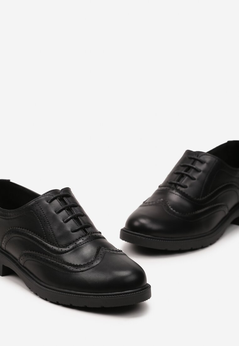 Czarne Półbuty Klasyczne Sznurowane z Przeszyciami Dontana