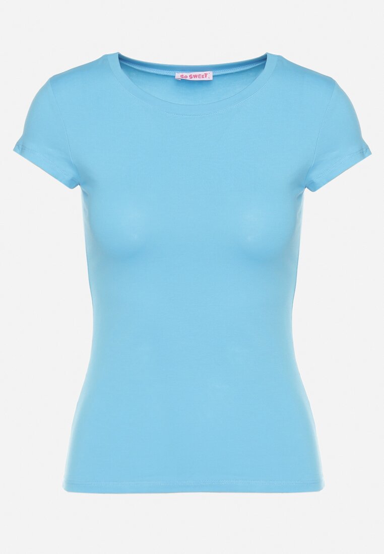 Niebieski T-shirt z Krótkim Rękawem i Okrągłym Dekoltem Liralei