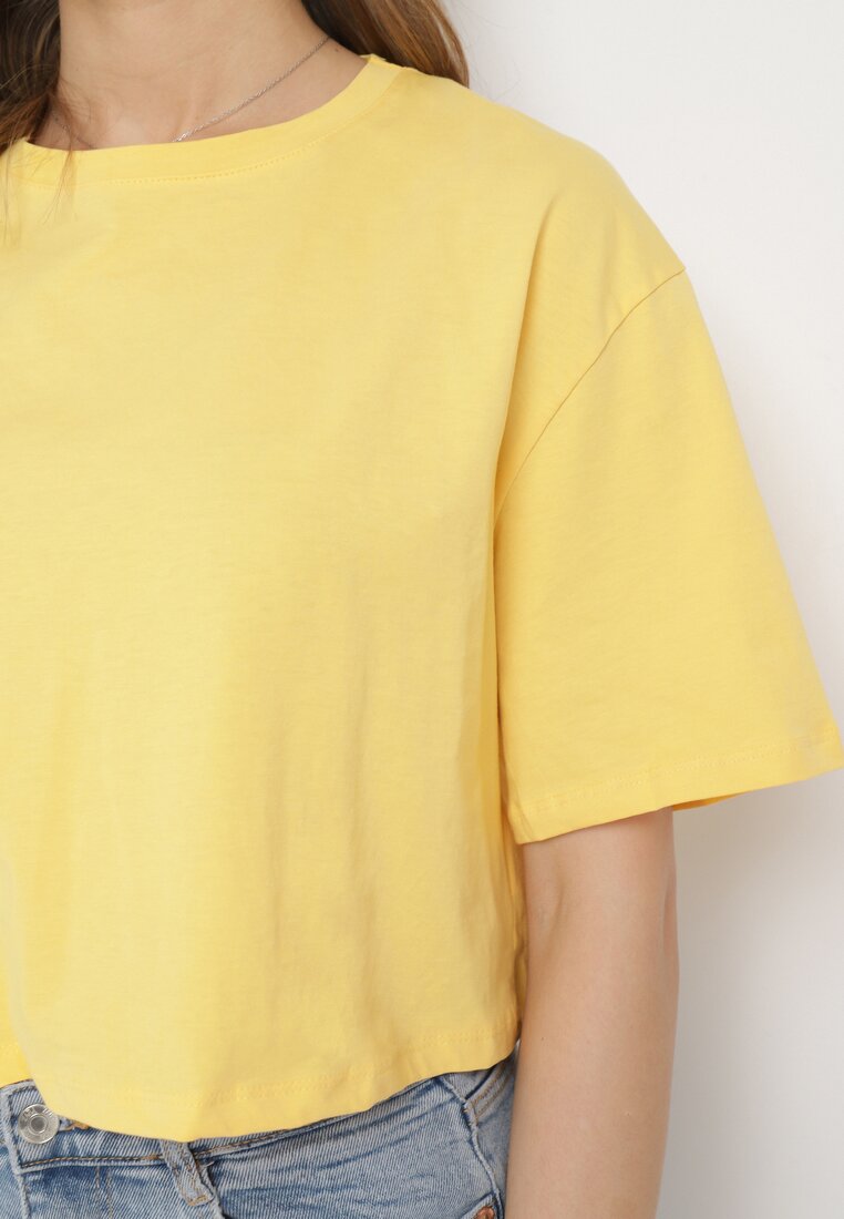 Żółty Bawełniany T-shirt o Szerokim Kroju z Krótkim Rękawem Branjas
