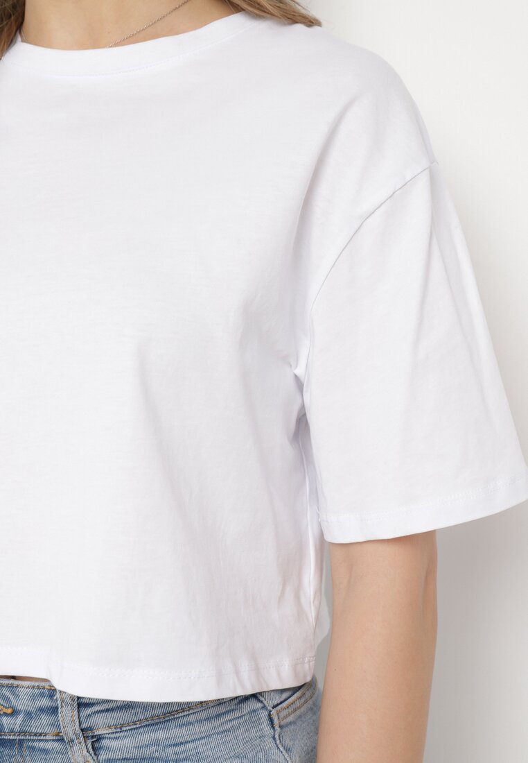 Biały Bawełniany T-shirt o Szerokim Kroju z Krótkim Rękawem Branjas