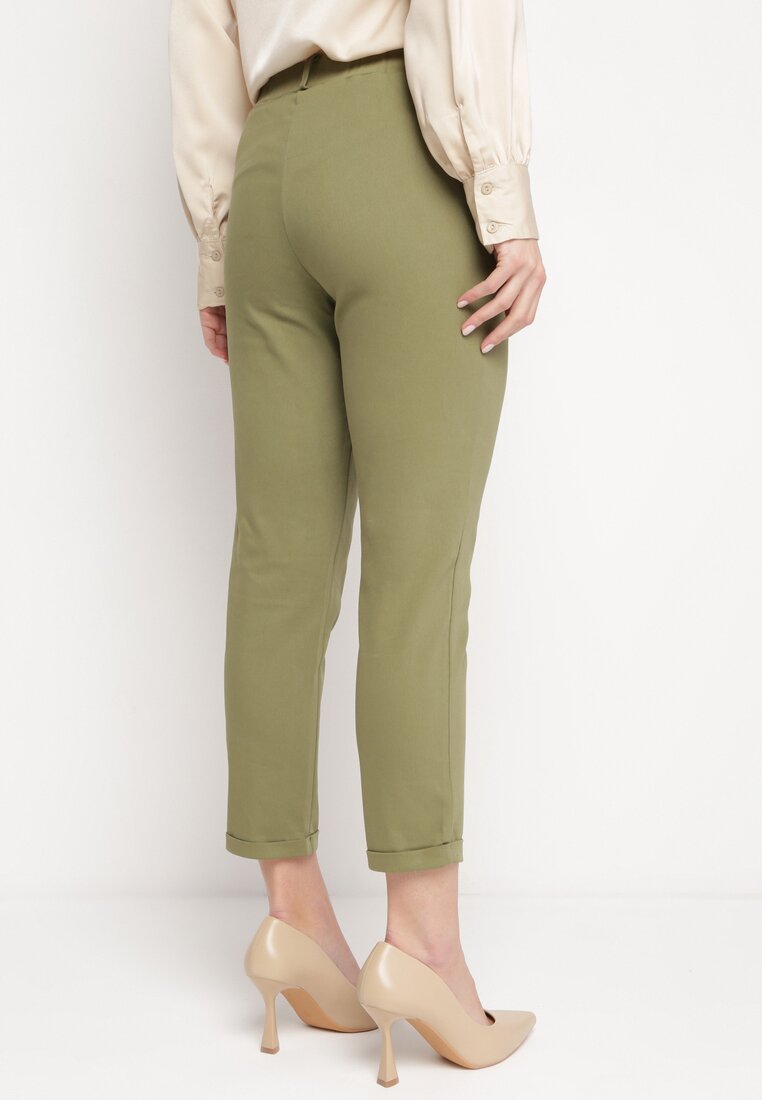 Zielone Spodnie z Regularną Talią i Gumką w Pasie Suirelle