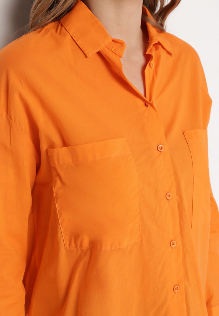 Pomarańczowa Bawełniana Koszula Klasyczna z Kieszeniami Sasana