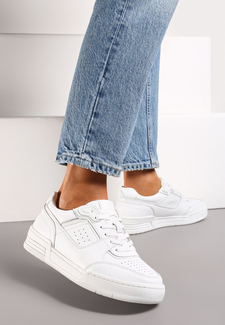 Białe Skórzane Sneakersy z Metalicznymi Wstawkami Asnatia
