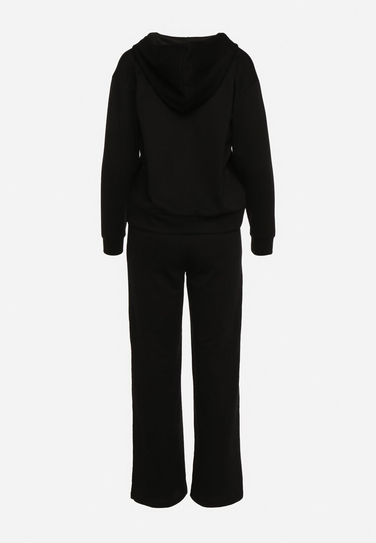 Czarny Komplet Dresowy z Zasuwaną Bluzą z Kapturem i Spodniami z Prostymi Nogawkami Alivsia