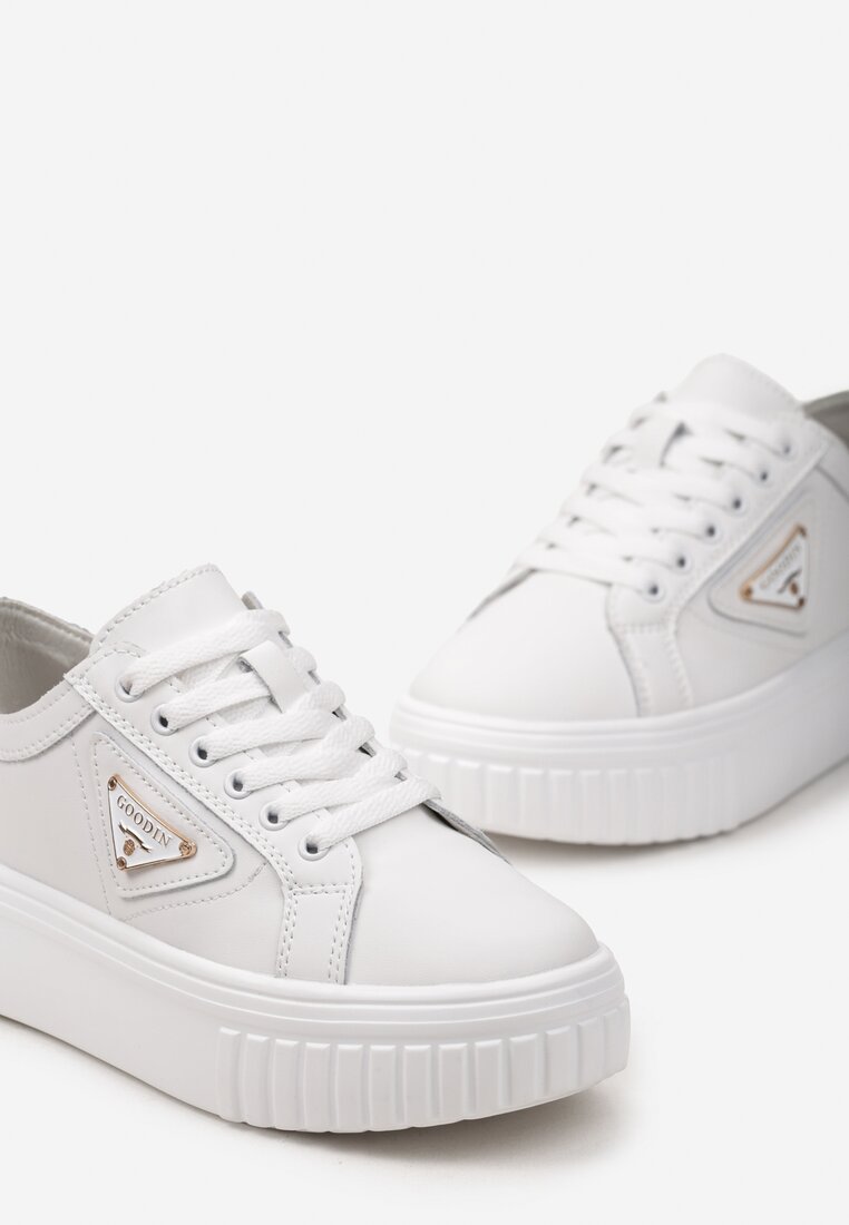 Białe Sneakersy na Grubej Podeszwie z Naturalnej Skóry Tessara