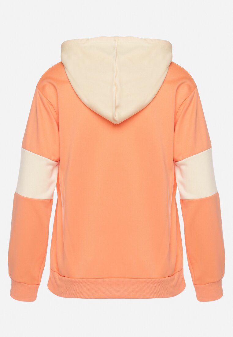 Pomarańczowa Bluza Oversize z Kapturem i Kontrastowymi Wstawkami Jevina