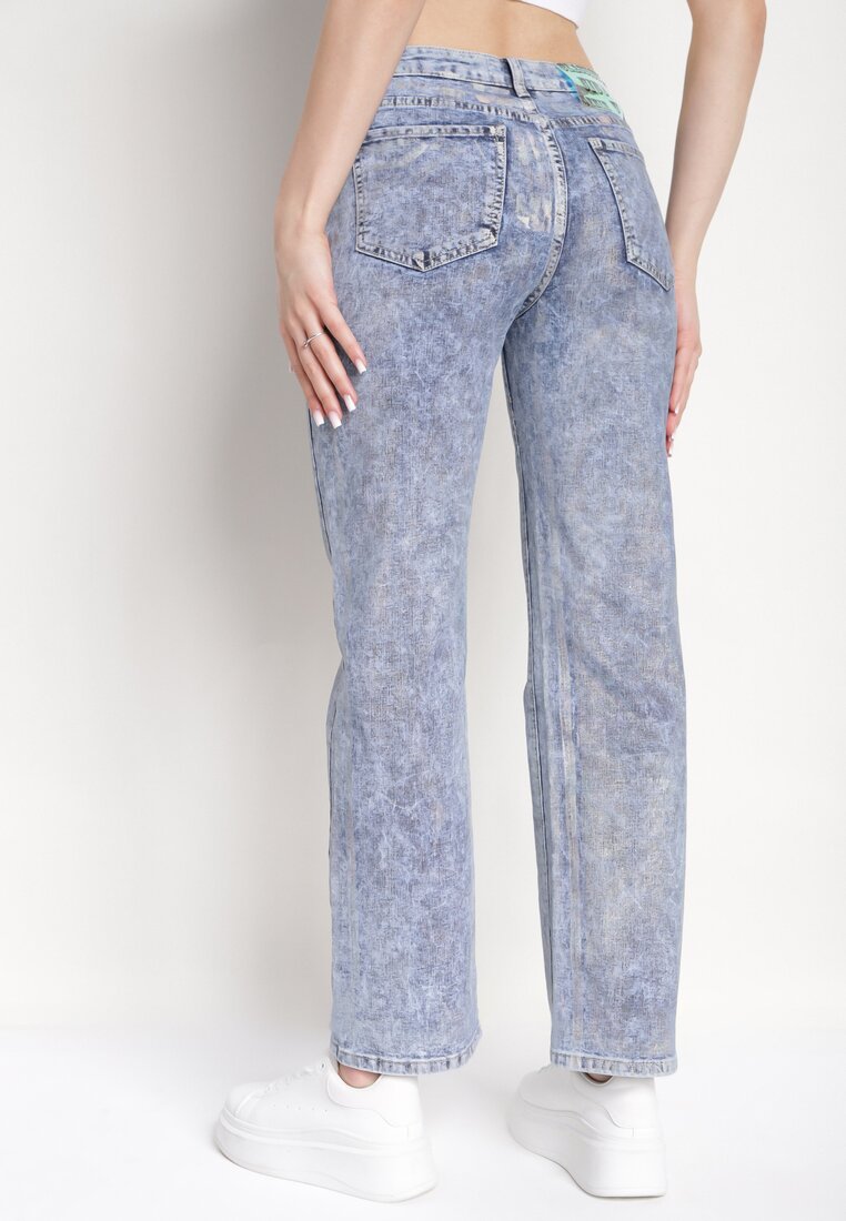 Niebieskie Szerokie Jeansy z Metalicznym Połyskiem Aleapia