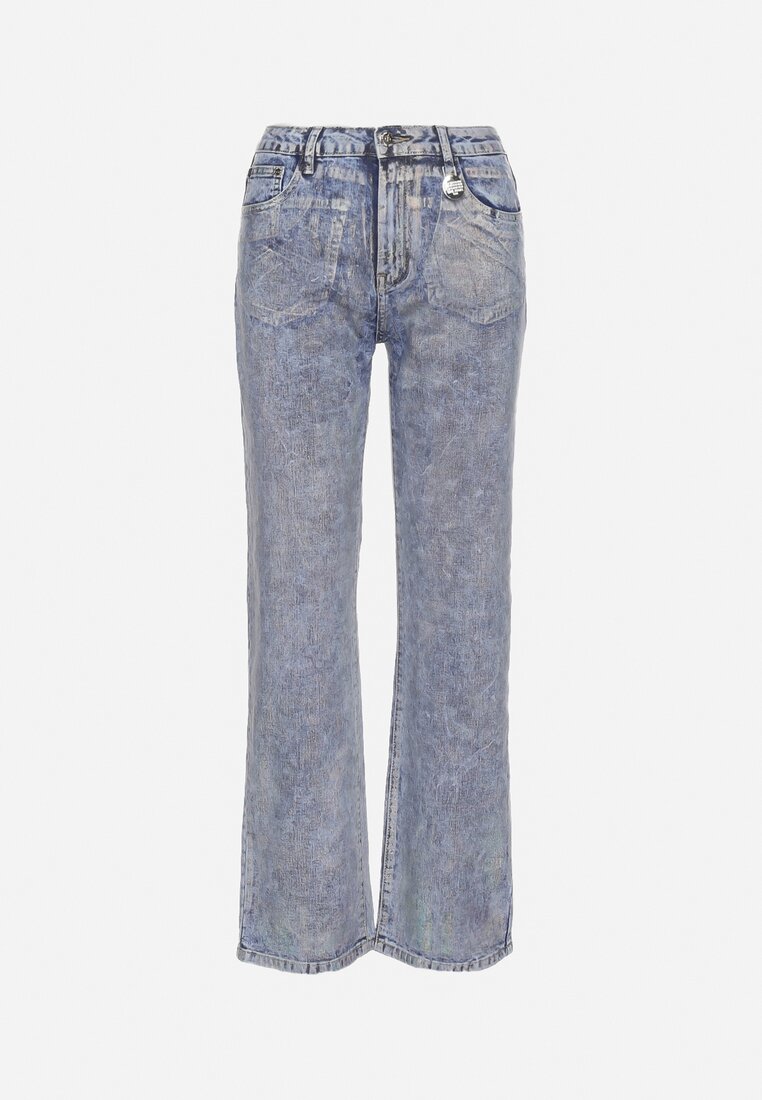 Niebieskie Szerokie Jeansy z Metalicznym Połyskiem Aleapia