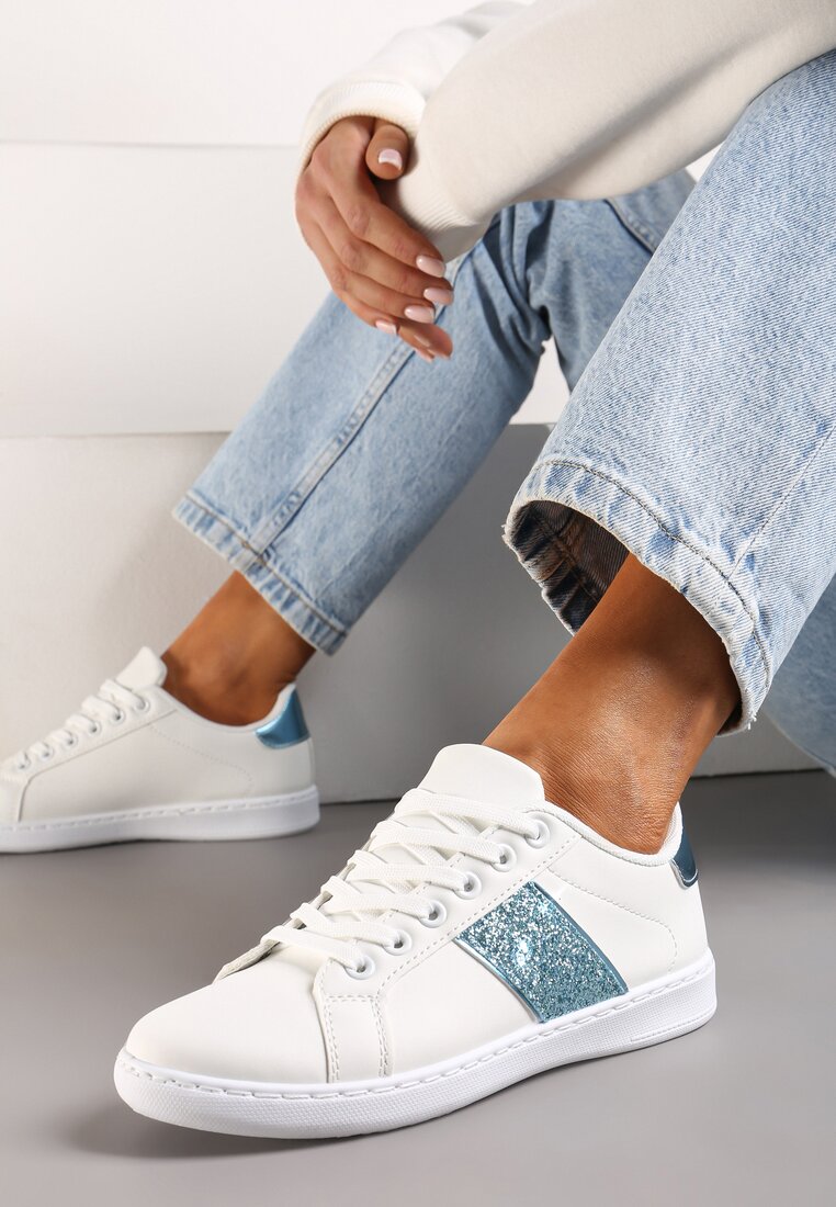 Biało-Niebieskie Sneakersy z Brokatowym Paskiem na Bogu Calapsa