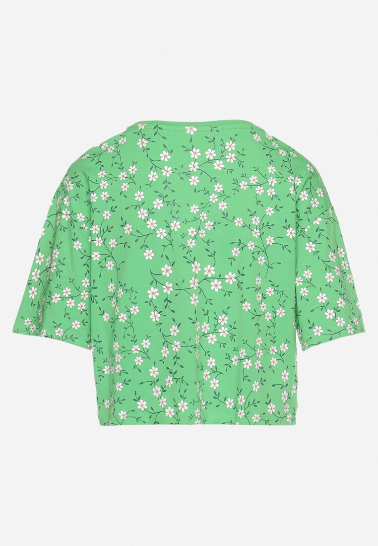 Zielony Bawełniany T-shirt Oversize w Kwiatowy Print o Krótkim Fasonie Daelinn
