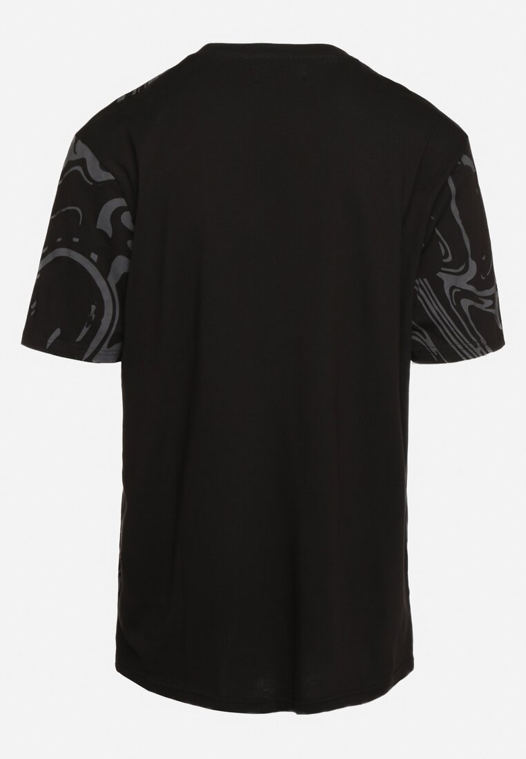 Czarna Bawełniana Koszulka z Krótkim Rękawem z Abstrakcyjnym Wzorem i Napisem Darcja