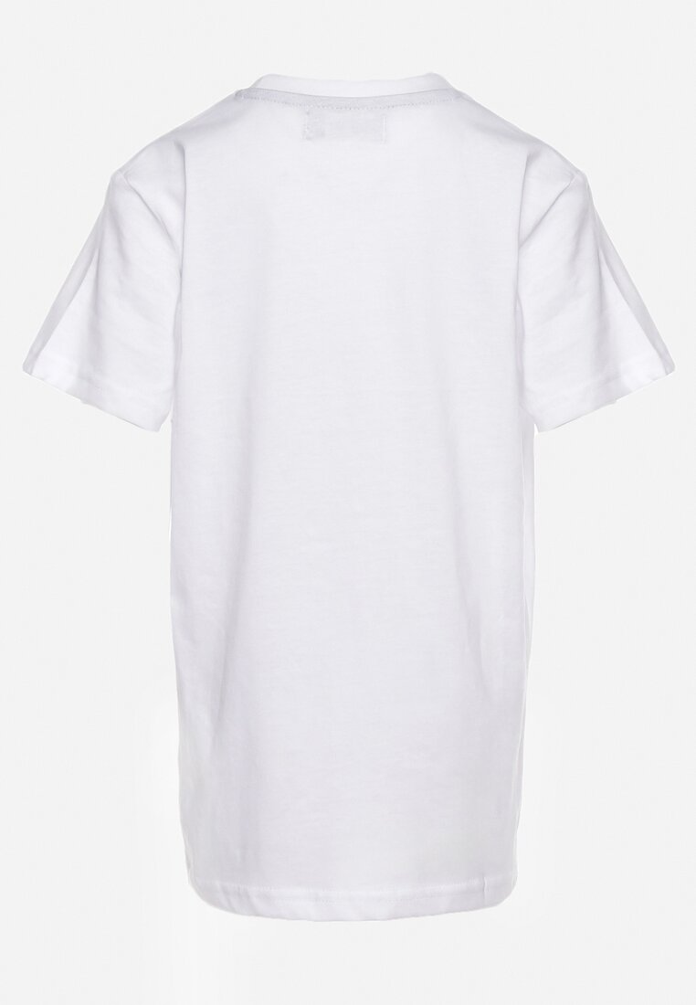 Biała Bawełniana Koszulka z Nadrukowaną Aplikacją na Przodzie Quelitta