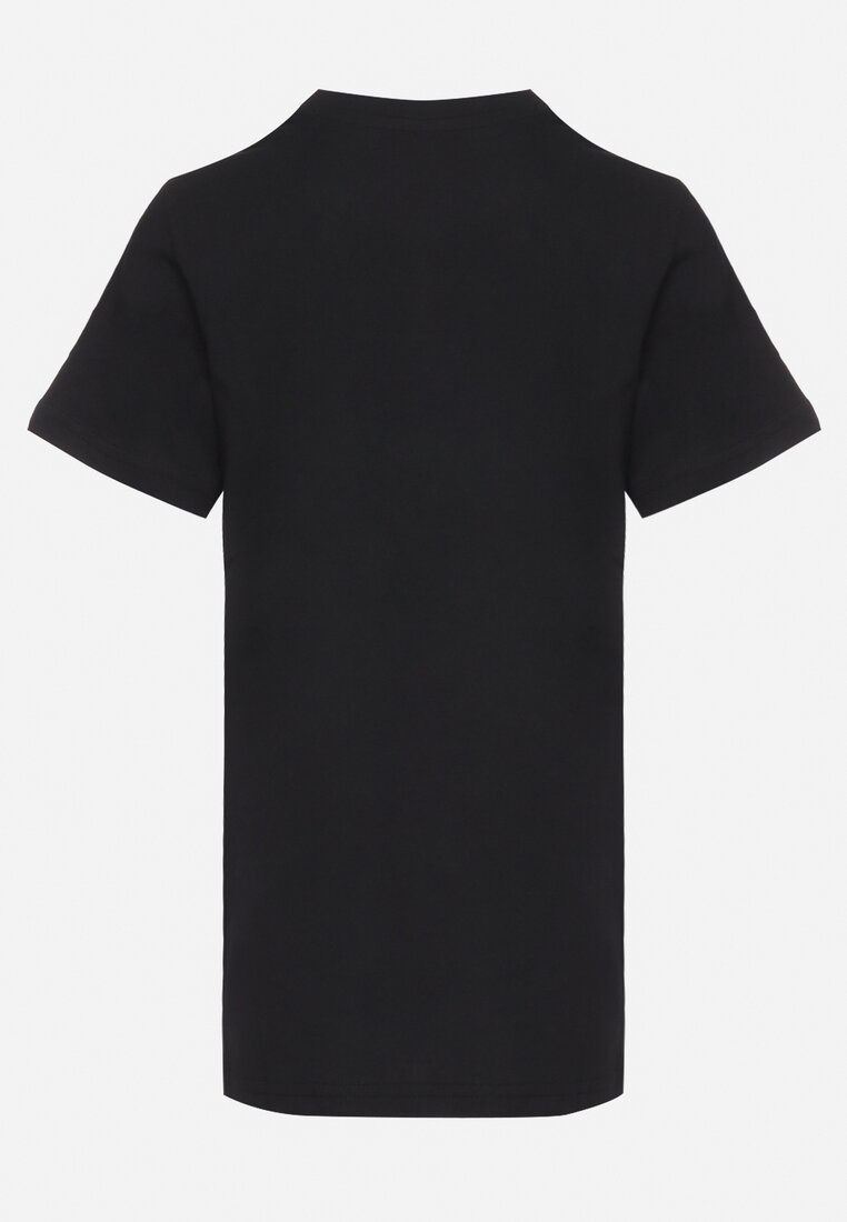 Czarna Bawełniana Koszulka z Nadrukowaną Aplikacją na Przodzie Quelitta