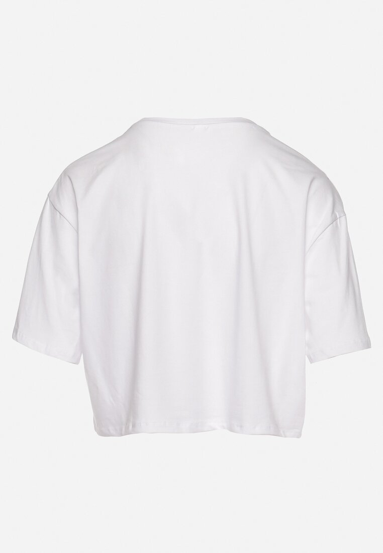 Biały Bawełniany T-shirt Oversize o Krótkim Kroju z Nadrukiem Prismarina