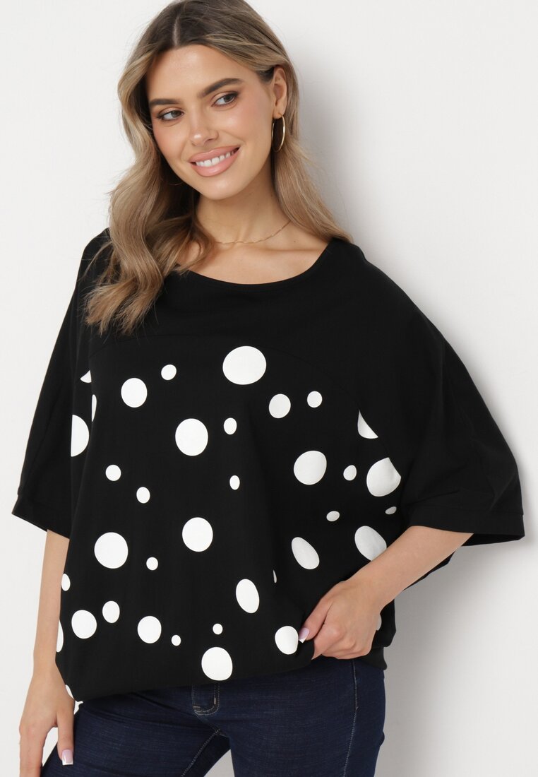 Czarna Bawełniana Bluzka z Luźnymi Rękawami Candira