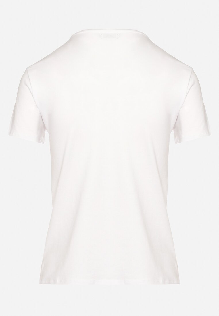 Biało-Niebieski  Bawełniany T-shirt Bluzka z Delikatnym Haftem z Przodu Acindra