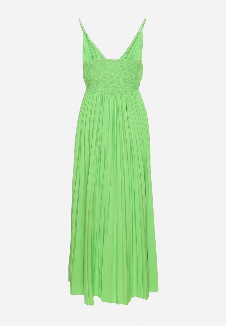 Zielona Rozkloszowana Sukienka Długa z Kopertowym Dekoltem na Ramiączkach Asmerria