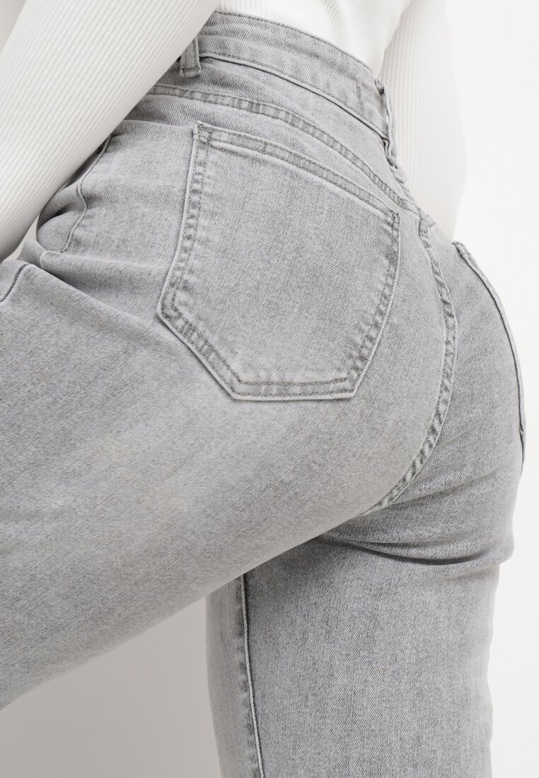 Jasnoszare Jeansy Szerokie z Bawełny z Wyższym Stanem Adrinca