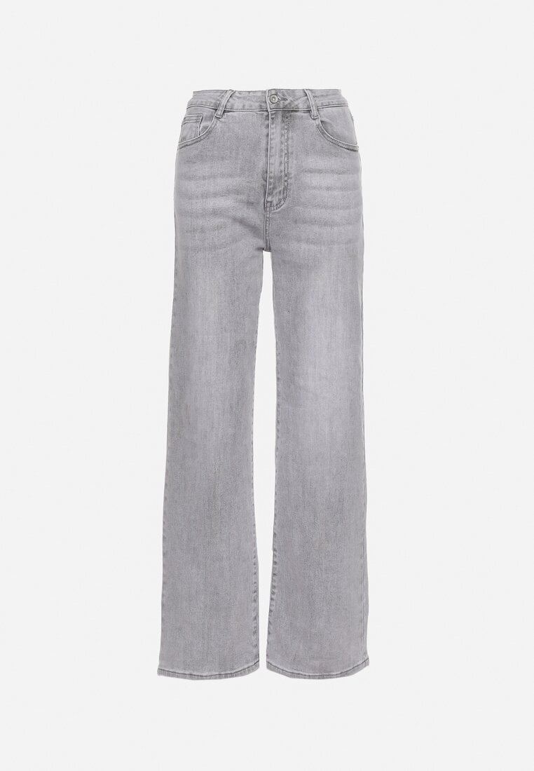 Jasnoszare Jeansy Szerokie z Bawełny z Wyższym Stanem Adrinca