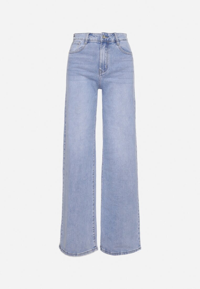 Jasnoniebieskie Jeansowe Spodnie z Szerokimi Nogawkami i Wysokim Stanem Asanora