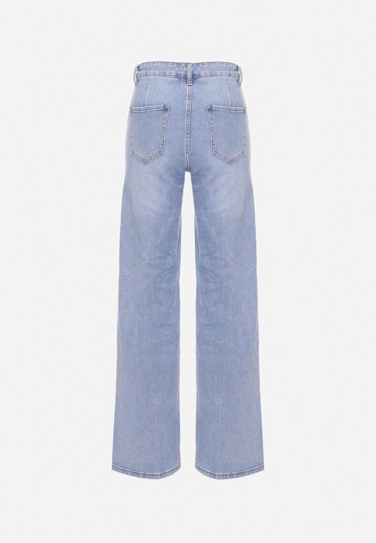Jasnoniebieskie Jeansowe Spodnie z Szerokimi Nogawkami i Wysokim Stanem Asanora